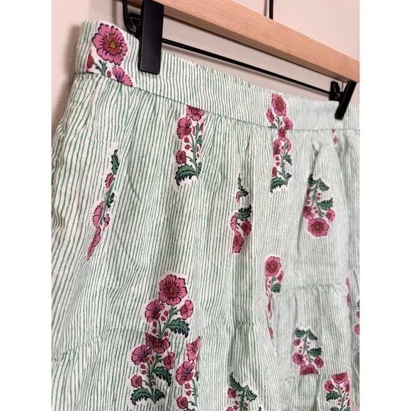 NWT J. Crew Factory M 100% Cotton Tiered Short Skirt Green Stripe Floral Lined - Picture 3 of 9
